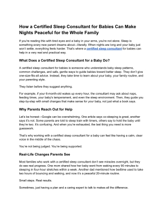 How a Certified Sleep Consultant for Babies Can Make Nights Peaceful for the Whole Family