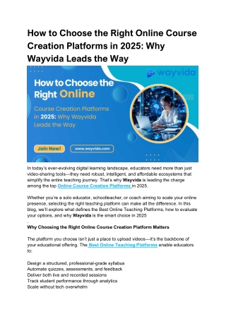 How to Choose the Right Online Course Creation Platforms in 2025 Why Wayvida Leads the Way