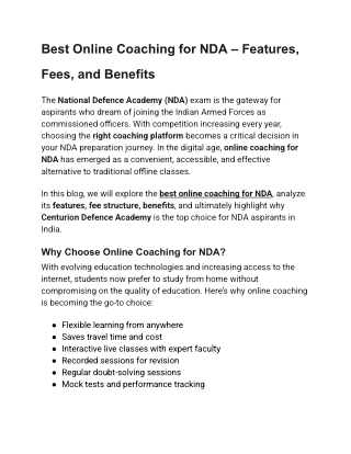 Best Online Coaching for NDA – Features, Fees, and Benefits