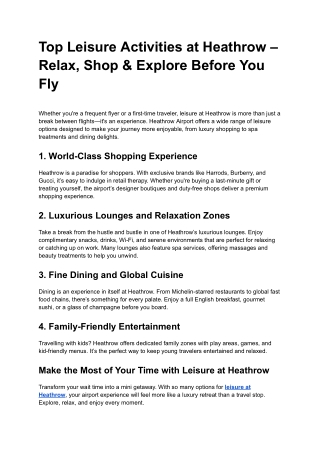 Top Leisure Activities at Heathrow – Relax, Shop & Explore Before You Fly