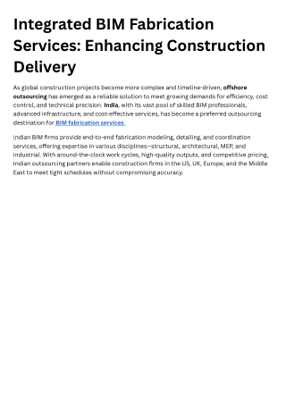 Integrated BIM Fabrication Services Enhancing Construction Delivery