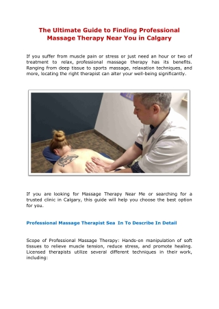 The Ultimate Guide to Finding Professional Massage Therapy Near You in Calgary