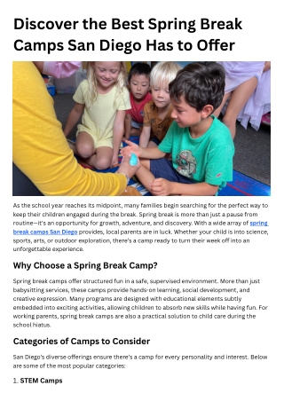 Discover the Best Spring Break Camps San Diego Has to Offer