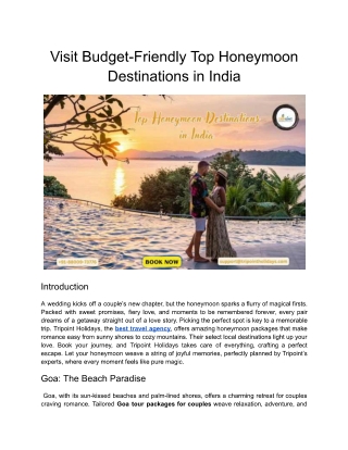 Visit Budget-Friendly Top Honeymoon Destinations in India