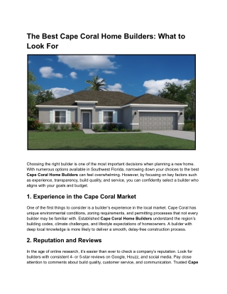 Cape Coral Home Builders: How to Make the Right Choice