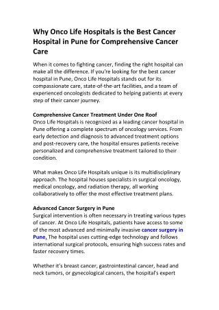 why onco life hospitals is the best cancer