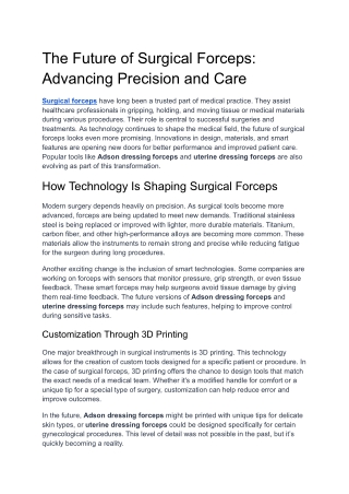 The Future of Surgical Forceps: Advancing Precision and Care