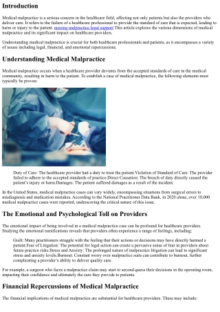 The Impact of Medical Malpractice on Healthcare Providers