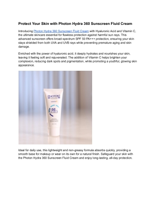 Protect Your Skin with Photon Hydra 360 Sunscreen Fluid Cream