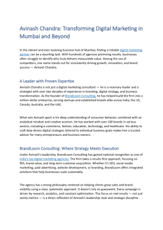 avinash chandra transforming digital marketing