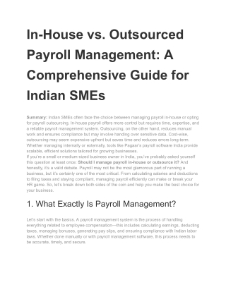 In-House vs. Outsourced Payroll Management: A Comprehensive Guide for Indian SME