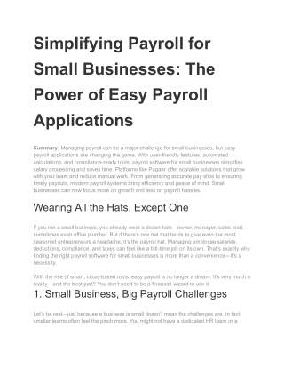 Simplifying Payroll for Small Businesses: The Power of Easy Payroll Applications