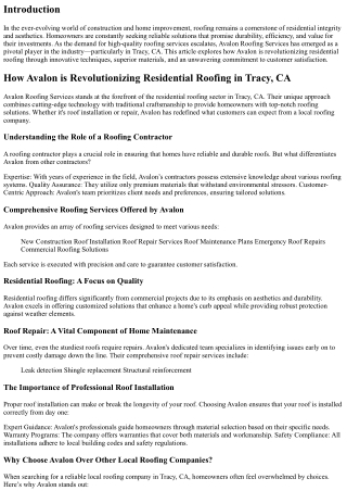 How Avalon is Revolutionizing Residential Roofing in Tracy, CA