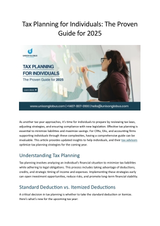 Tax Planning for Individuals The Proven Guide for 2025