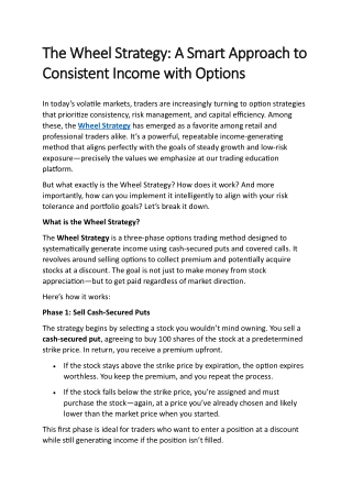 The Wheel Strategy A Smart Approach to Consistent Income with Options