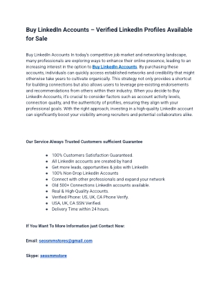 World best Website and fastest delivery To Buy LinkedIn Accounts