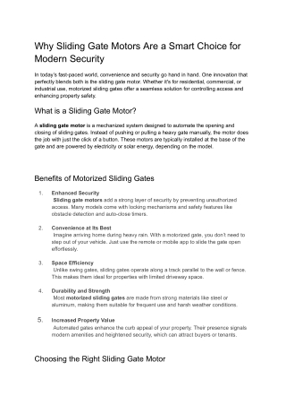 Why Sliding Gate Motors Are a Smart Choice for Modern Security