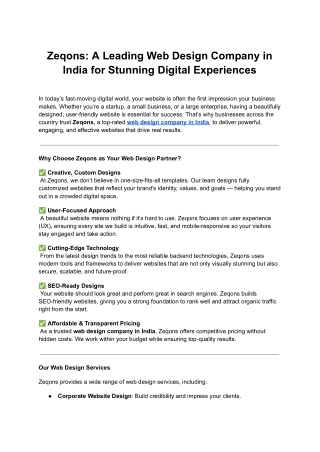 Zeqons_ A Leading Web Design Company in India for Stunning Digital Experiences