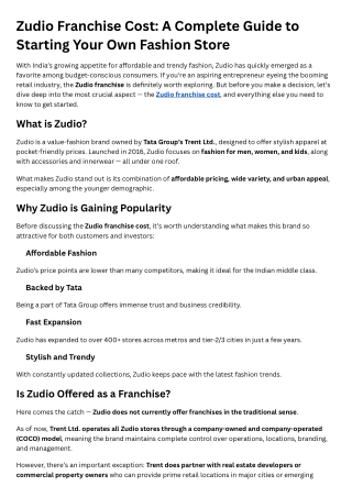 Zudio Franchise Cost