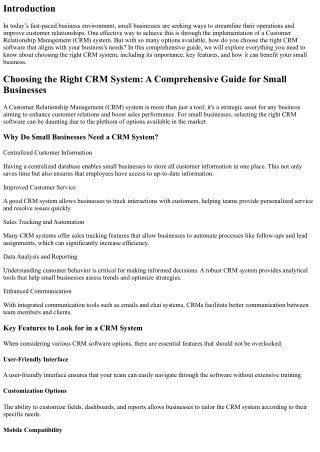 Choosing the Right CRM System: A Comprehensive Guide for Small Businesses