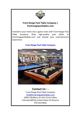 front range pool table company