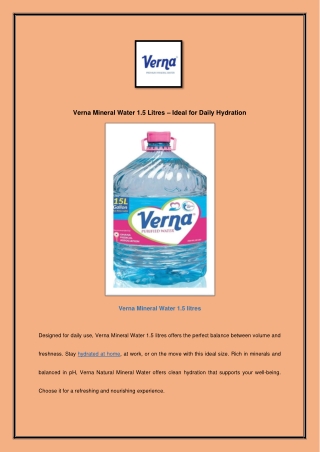 Verna Mineral Water 1.5 Litres – Ideal for Daily Hydration
