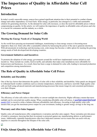 The Importance of Quality in Affordable Solar Cell Prices