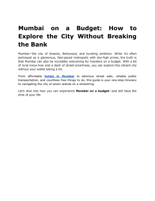 Mumbai on a Budget How to Explore the City Without Breaking the Bank