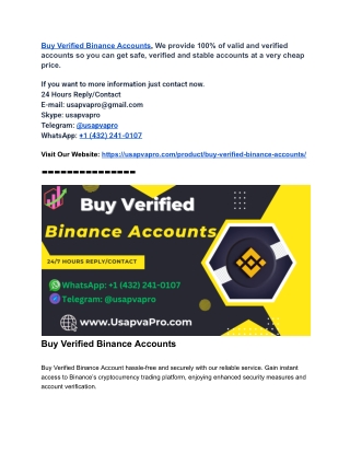Buy Verified Binance Accounts for Unlimited Crypto Trading