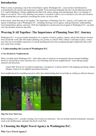 Weaving It All Together: The Importance of Planning Your D.C. Journey