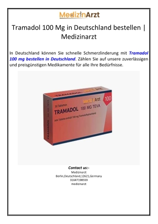 Tramadol 100 Mg in Deutschland bestellen | Medizinarzt