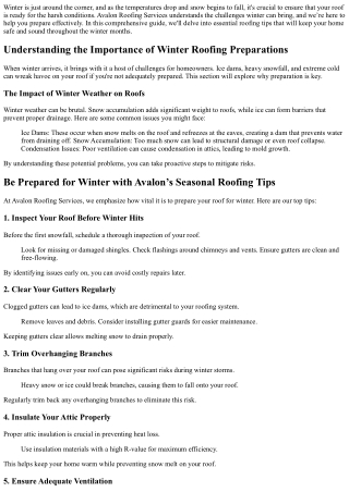 Be Prepared for Winter with Avalon’s Seasonal Roofing Tips
