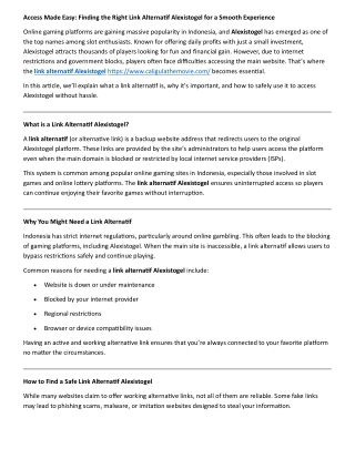 The Essential Guide to Link Alternatif Alexistogel