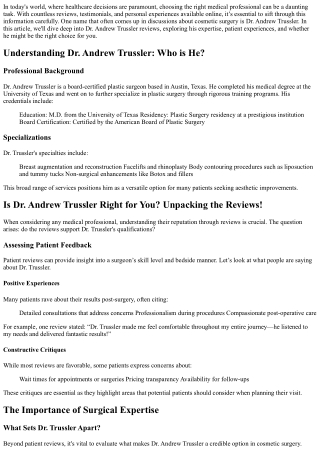 Is Dr.Andrew Trussler Right for You? Unpacking the Reviews!