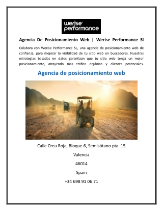 Agencia De Posicionamiento Web  Werise Performance Sl