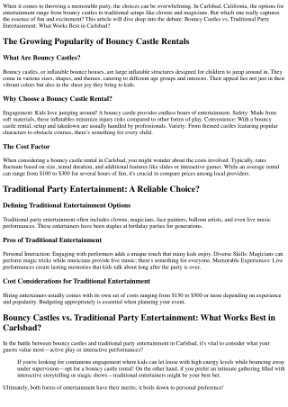 Bouncy Castles vs. Traditional Party Entertainment: What Works Best in Carlsbad?