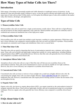 How Many Types of Solar Cells Are There