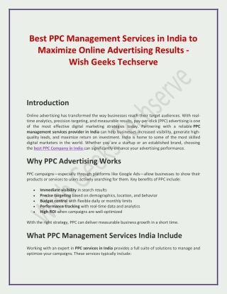 Best PPC Management Services in India to Maximize Online Advertising Results -Wish Geeks Techserve