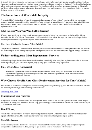 Why Choose Mobile Auto Glass Replacement Services for Your Vehicle?