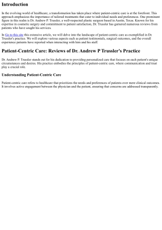 Patient-Centric Care: Reviews of Dr. Andrew P Trussler's Practice