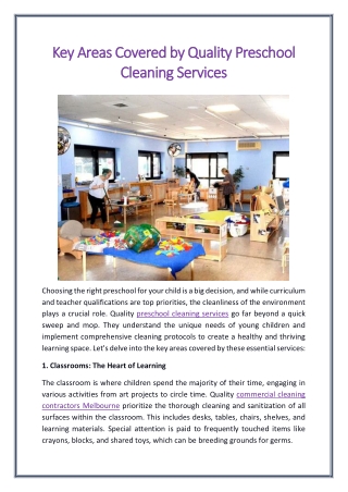 Key Areas Covered by Quality Preschool Cleaning Services