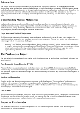 Exploring the Emotional Toll of Medical Malpractice on Patients