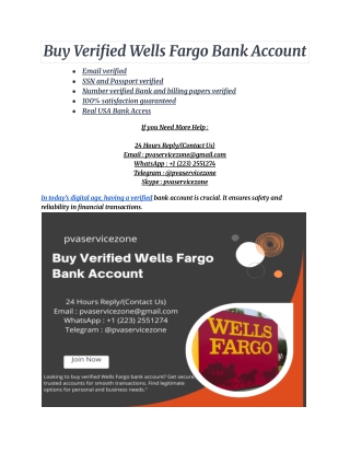 Buy Verified Wells Fargo Bank Account
