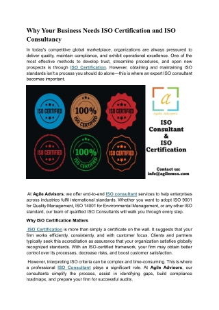 Why Your Business Needs ISO Certification and ISO Consultancy