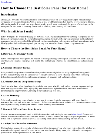 How to Choose the Best Solar Panel for Your Home