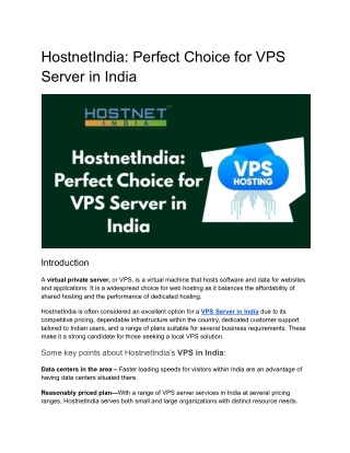 HostnetIndia_ Perfect Choice for VPS Server in India