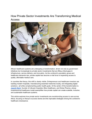 how private sector investments are transforming