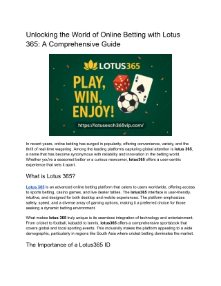 Unlocking the World of Online Betting with Lotus 365_ A Comprehensive Guide