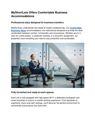 MyShortLets Offers Comfortable Business Accommodations