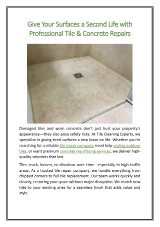 Give Your Surfaces a Second Life with Professional Tile & Concrete Repairs